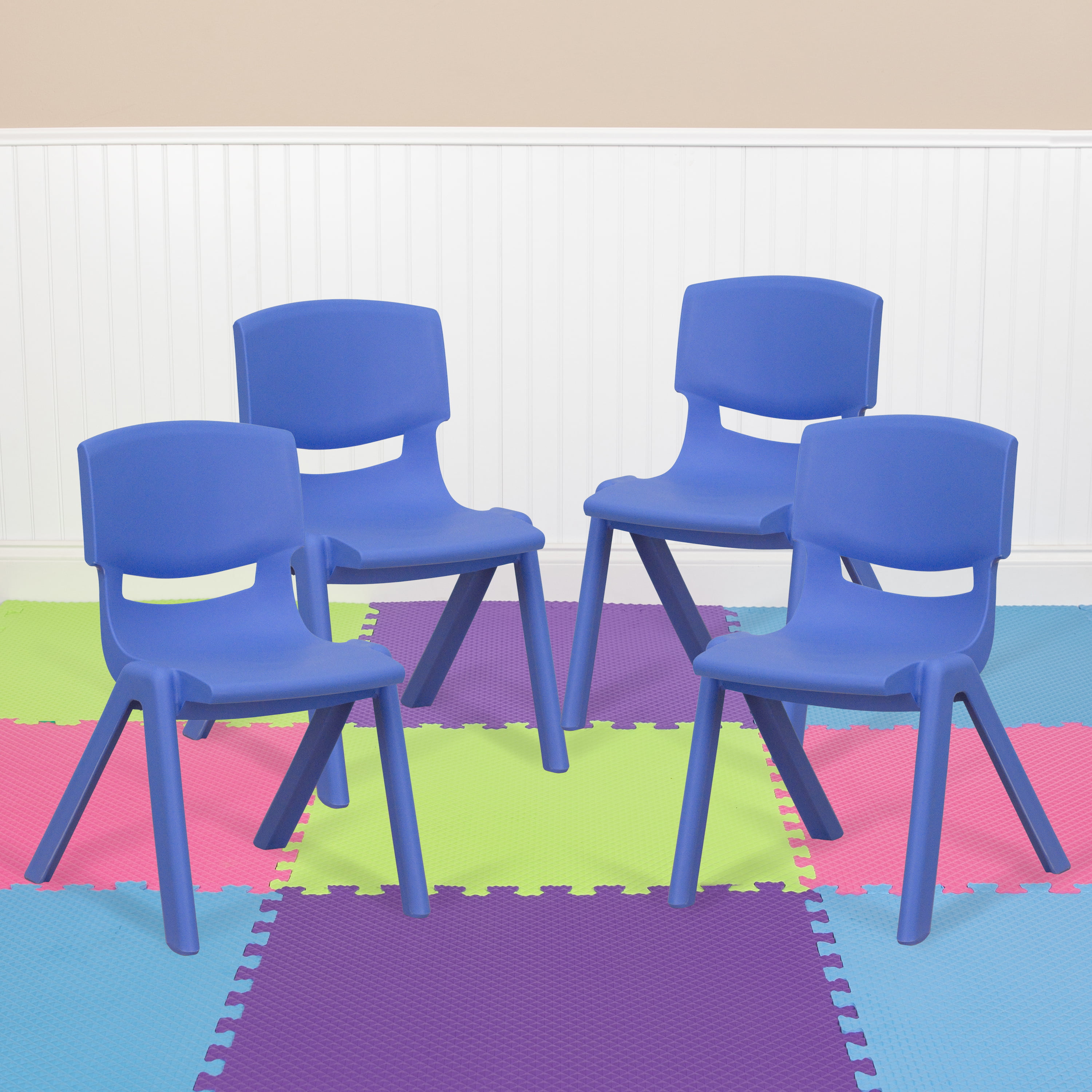 BizChair 4 Pack Natural Plastic Stackable School Chair with 13.25 Seat Height 