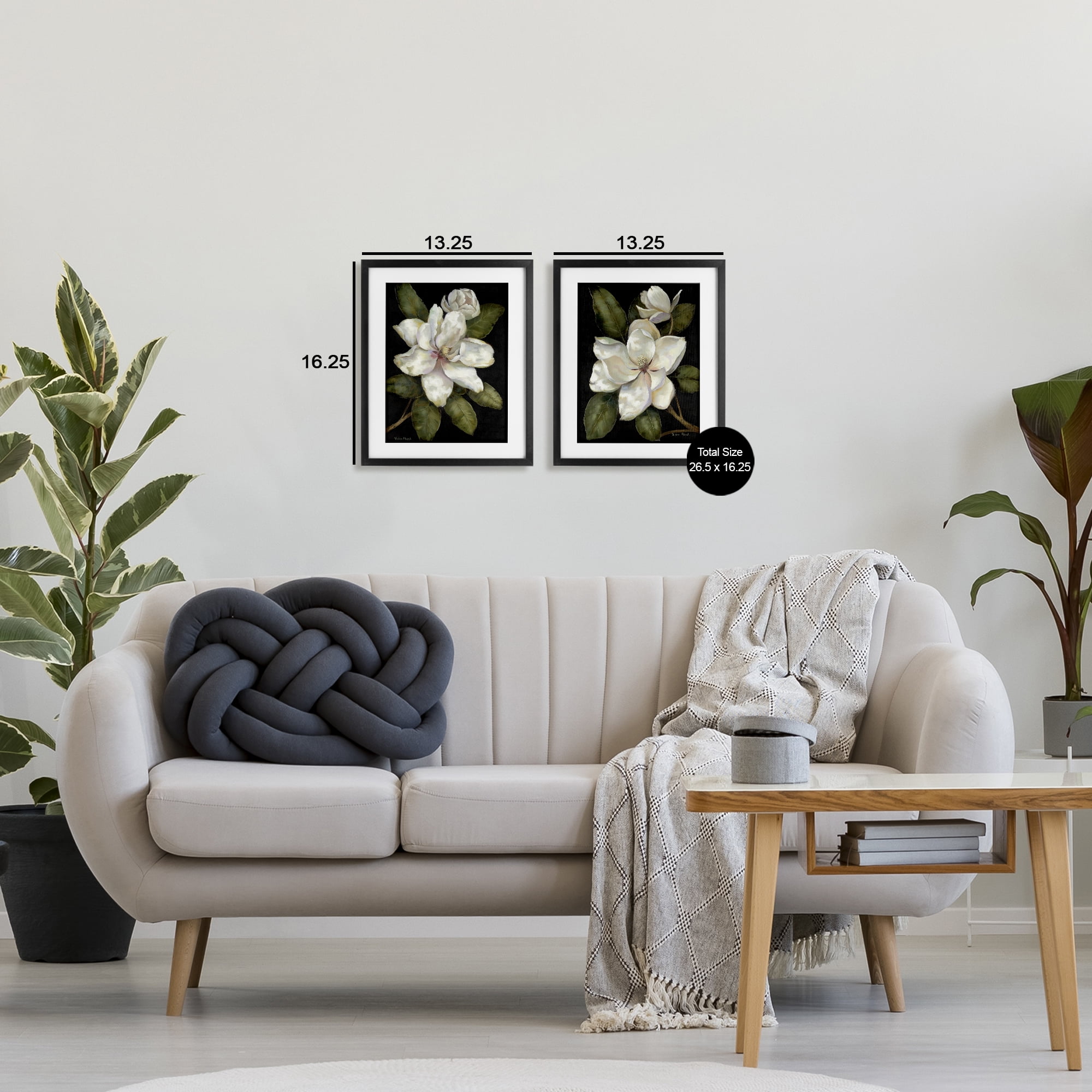 Stupell Industries Magnolia Buds & Blooms 2 Piece Black Framed Print Under Glass Set, design by Nan