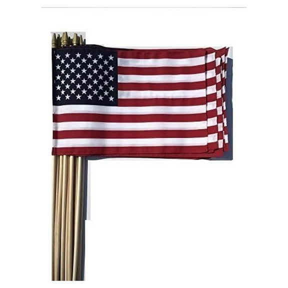 US American Flags - 12 Pack 12x18 Inch Stick Flags, Sewn Edges, 30" Dowel - Made in USA for Parties, Gravesites & Parades
