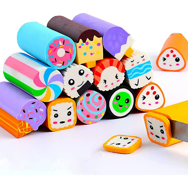 12 Pcs Sushi Desserts Erasers Assorted Long Mini Food Pencil Eraser for  Kids Party Favors School Student Prizes Gift