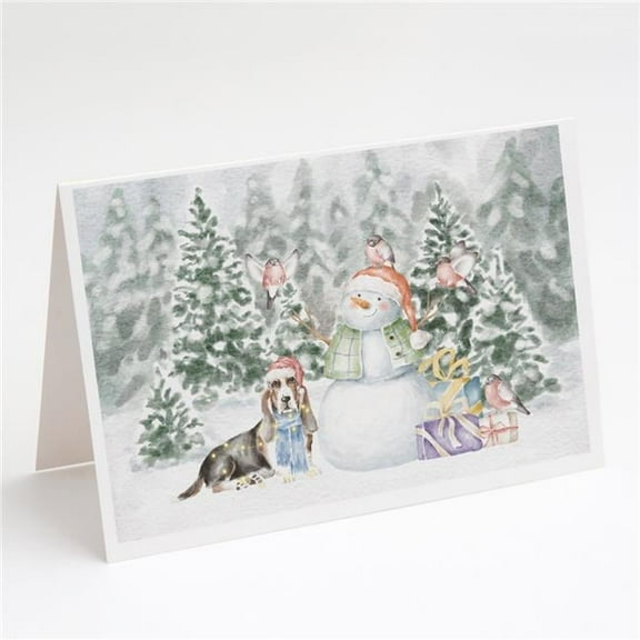 Basset Hound Tricolor with Christmas Presents Greeting Cards and Envelopes Pack of 8 7 in x 5 in
