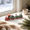 thumbnail image 4 of Green Christmas Wooden Mini Train Tabletop Ornament, 4-Car Connected Train Decor with Snowman Bear Figurines for Xmas Home Mantel & Table Decor, 4 of 6