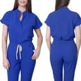 thumbnail image 2 of ASDFVBKG Scrubs Set for Women Crew Neck Snap Front Short Sleeve Jogger Suits with Multi Pockets Nurse Tops & Cargo Pant 2025 Nurse Uniform Casual Workwear Scrub Sets Blue L, 2 of 5