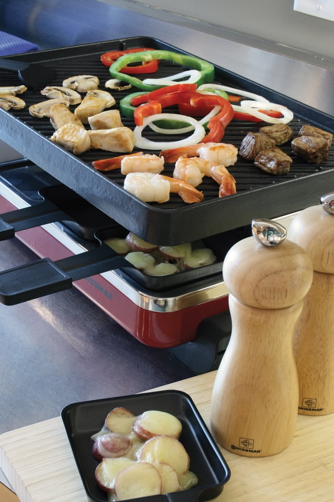 Swissmar Classic Raclette 8 Person Grill w/Cast Iron Grill Plate, Red