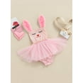 thumbnail image 3 of Kiapeise Infant Toddler Baby Girl Easter Outfits Sleeveless Dress Romper Bunny Jumpsuit Halter Sequin Bodysuit Lace Onesie, 3 of 9