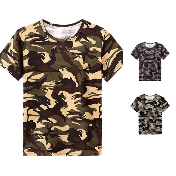 ZHOGXU Father's Day Mens T Shirt Summer Short Sleeve Round Neck Camouflage Print Breathable Comfortable Fashion Top For Casual Daily Wear,Yellow,Xl
