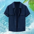 thumbnail image 2 of MIXUE Mens Casual Button Down Shirts Summer Corduroy Solid Color Lapel Short Sleeve Fashion Tops Daily-Wear,Blue,M, 2 of 4