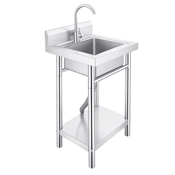 Muweixin Freestanding Stainless Steel Kitchen Sink with Hot Cold Faucet and Storage Shelf, Single Bowl Utility Sink for Indoor Outdoor