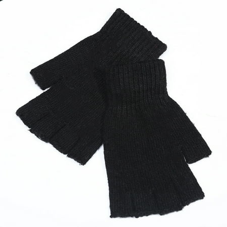 Mens Half Finger - Men Knitted Wool Outdoor/Indoor Warm Fingerless Half Finger Mittens Riding Gloves Color:Black Size:Free size