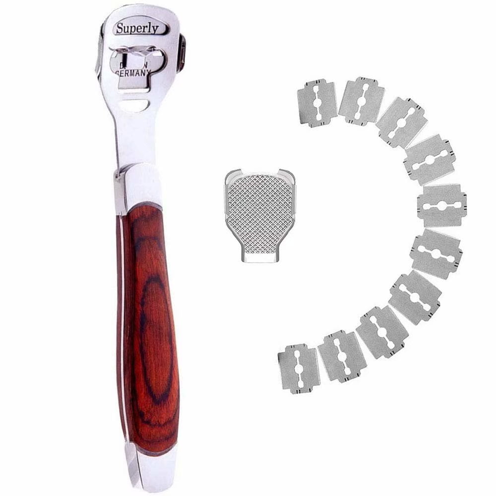 Callus Remover Corn Hard Dead Skin Remover Tool Foot Heel Shaver Scraper Pedicure, (Wooden Handle)