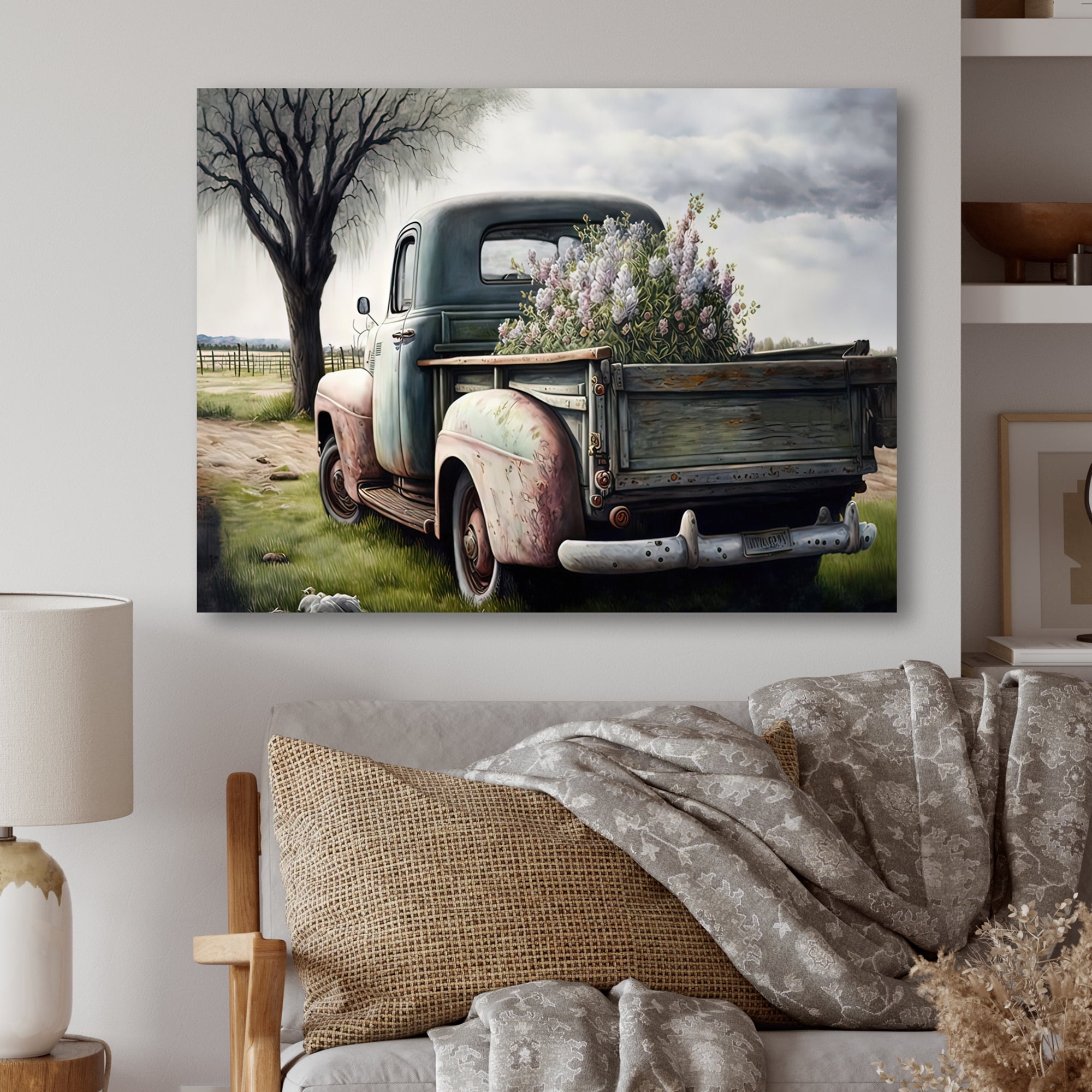 Designart Barn Flower Delivery Truck V Canvas Wall Art