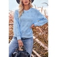 thumbnail image 2 of Crew Neck Geometric Pattern Textured Knit Fall Sweater for Women Blue Medium, 2 of 5