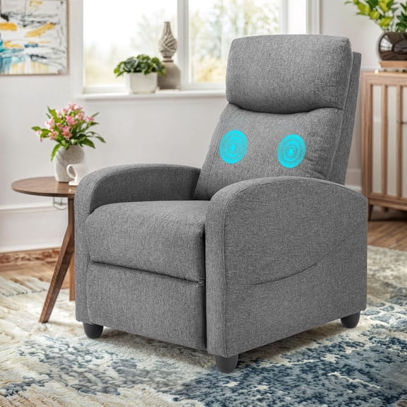 TINKLE WELL Fabric Recliner Chair with Massage Function, Adjustable Home Theater Reclining Chair Featuring Lumbar Support and Padded Seat Backrest, Ideal for Living Room, Bedroom, Gray