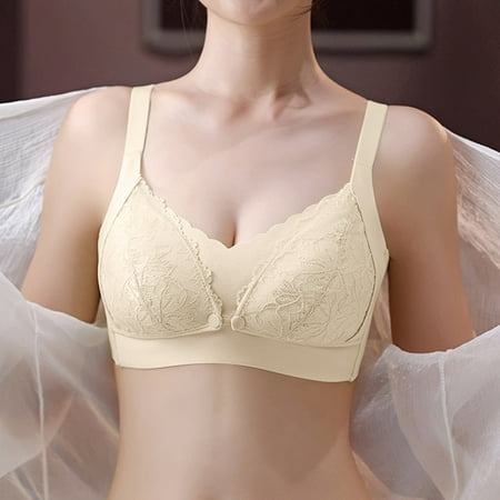 REORIAFEE Maternity Bras for Breastfeeding Push up Lace Mesh Underoutfit Wireless Bras Scoop Neck Comfy Corset Bra Wide Strap Bra Comfortable Breathable Brassiere Anti-Sagging Bra