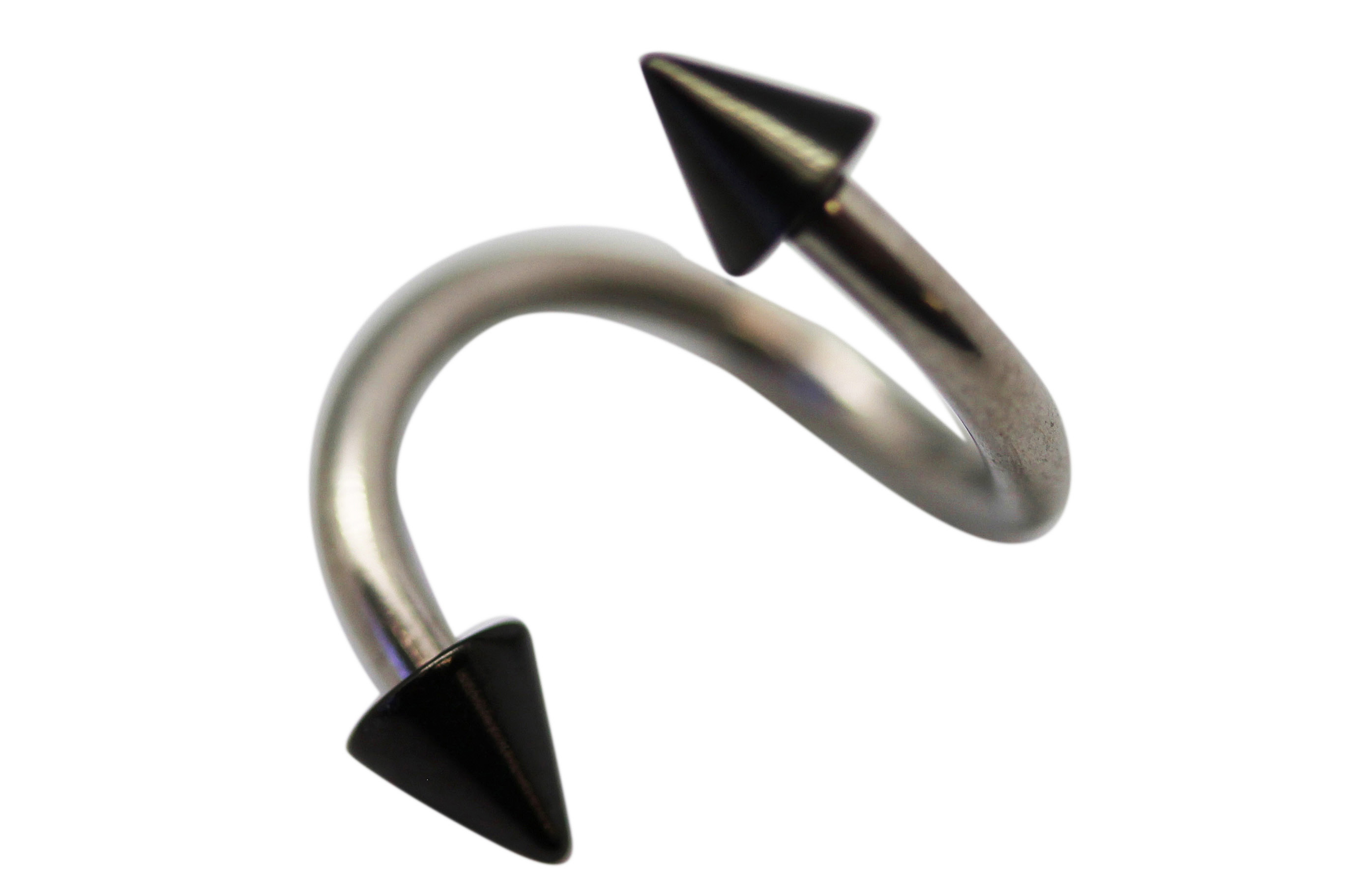Black Spiked Tip Silver Spiral Twist Barbell (1.5 mm, 14 Gauge) 1