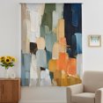 thumbnail image 3 of Orange Blue Blocks Sheer Curtains 54 Inches Long, Abstract Vintage Oil Painting Modern Art Light Filering Curtains, Breathable Simi Curtain Privacy Drapes for Kitchen Bathroom Window Treatment, 3 of 9