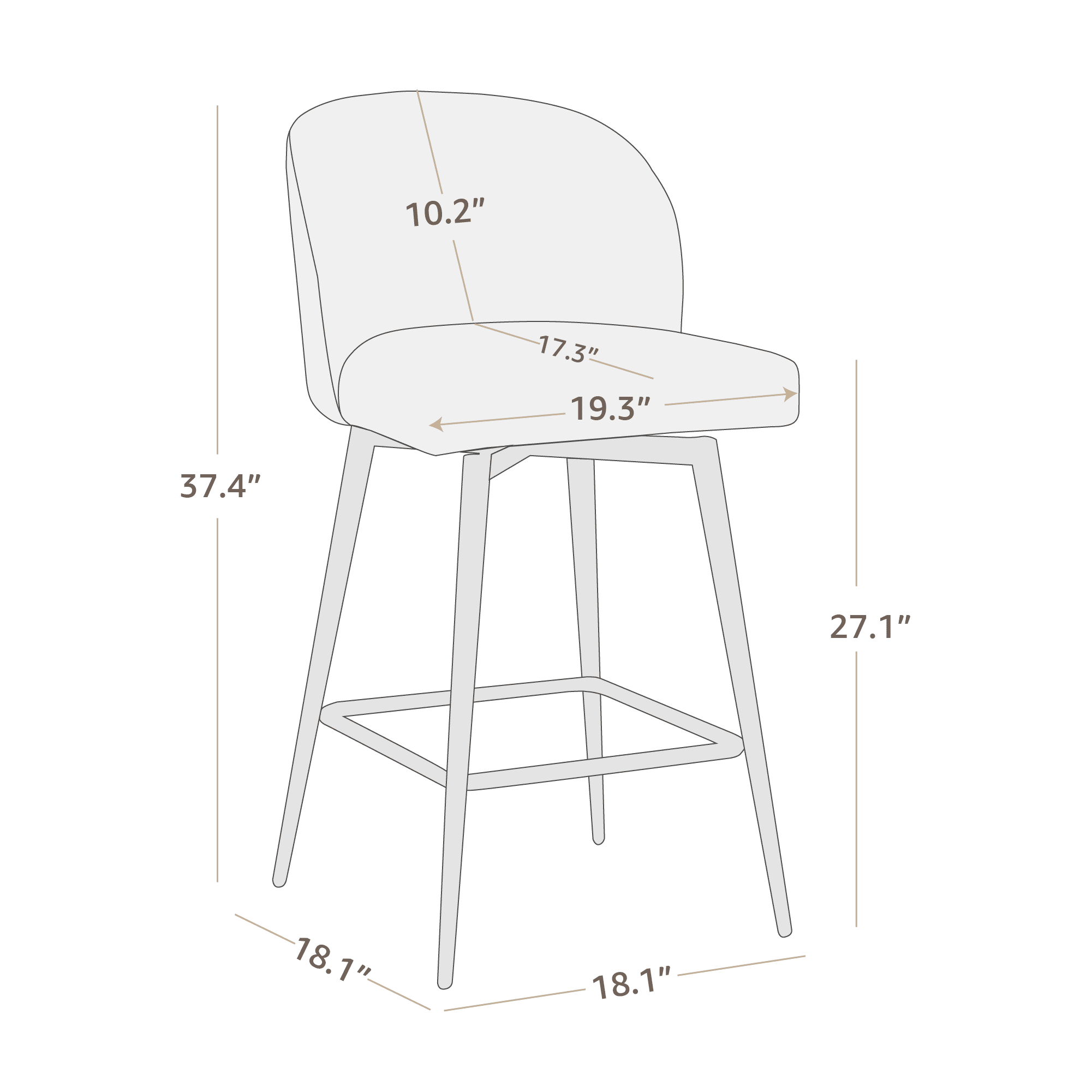 CHITA 27" Swivel Upholstered Counter Bar Stools set of 3 with Back & Metal Legs, Faux Leather in Saddle Brown