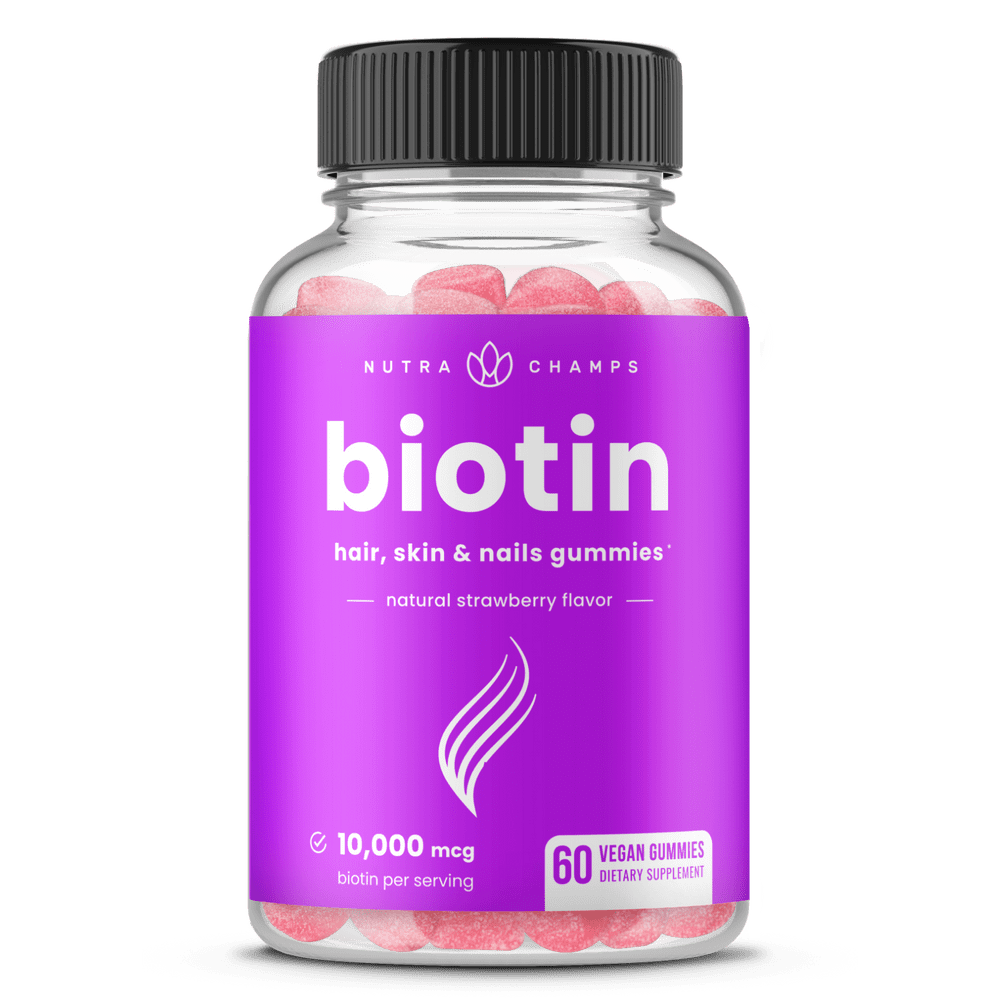 NutraChamps Biotin Gummies 10000mcg [Highest Potency] for Healthy Hair,  Skin & Nails Vitamins for Women, Men & Kids - 5000mcg in Each Hair Vitamins  Gummy - Vegan, Non-GMO, Hair Growth Supplement -
