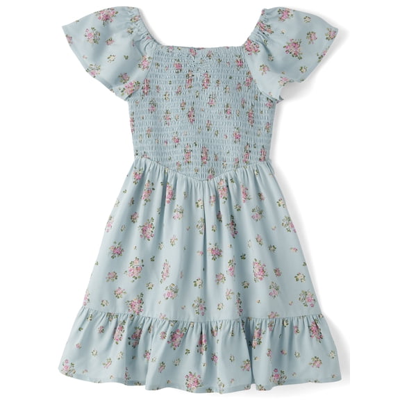 The Children's Place Girls Cap Sleeve Floral Smocked Ruffle Dress, Sizes XS-XXL