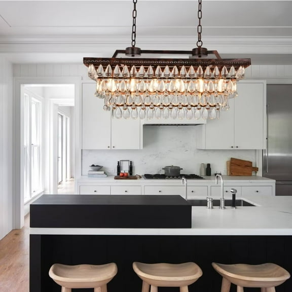 AFANQI 31.5 inch American retro crystal chandelier, 6-light dining room chandelier