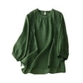 thumbnail image 2 of Usmixi Long Sleeve Tops for Women Fall Ladies Round Neck Loose Vintage Lightweight Cotton Linen Pullover Blouses Shirts Winter Long Sleeve Solid Casual Long Sleeve Tops Tops, 2 of 7