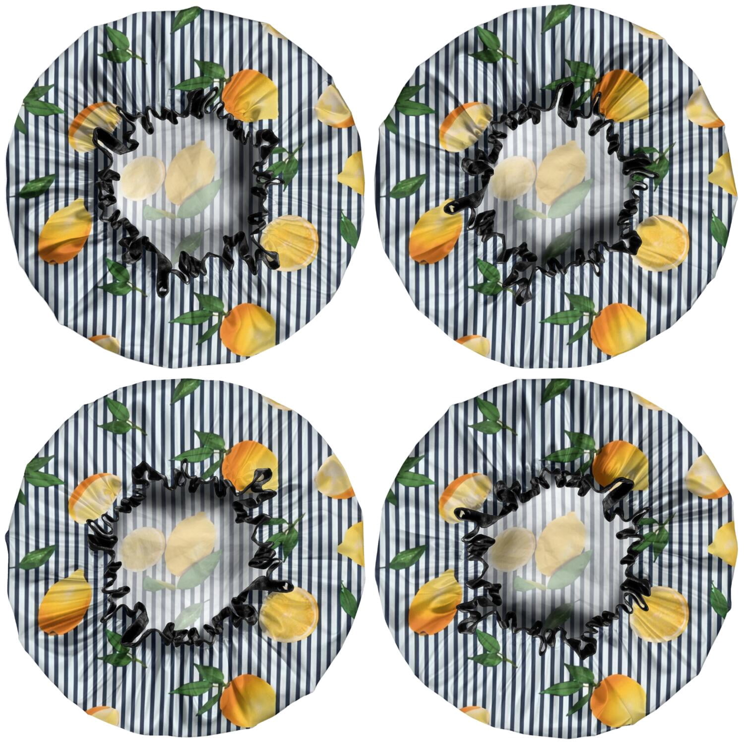 Shower Caps,Yellow Lemon Fruit Leaves Waterproof Shower Cap for Women 4 Pieces,Double Reusable Hair Cover for Shower PEVA Elastic Stretch Hem