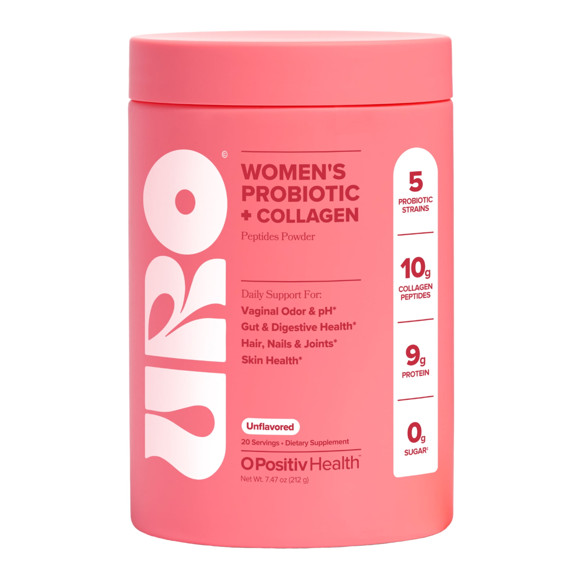 O Positiv URO Probiotic + Collagen Peptides Powder for Vaginal, Skin & Gut Health, 20 Servings