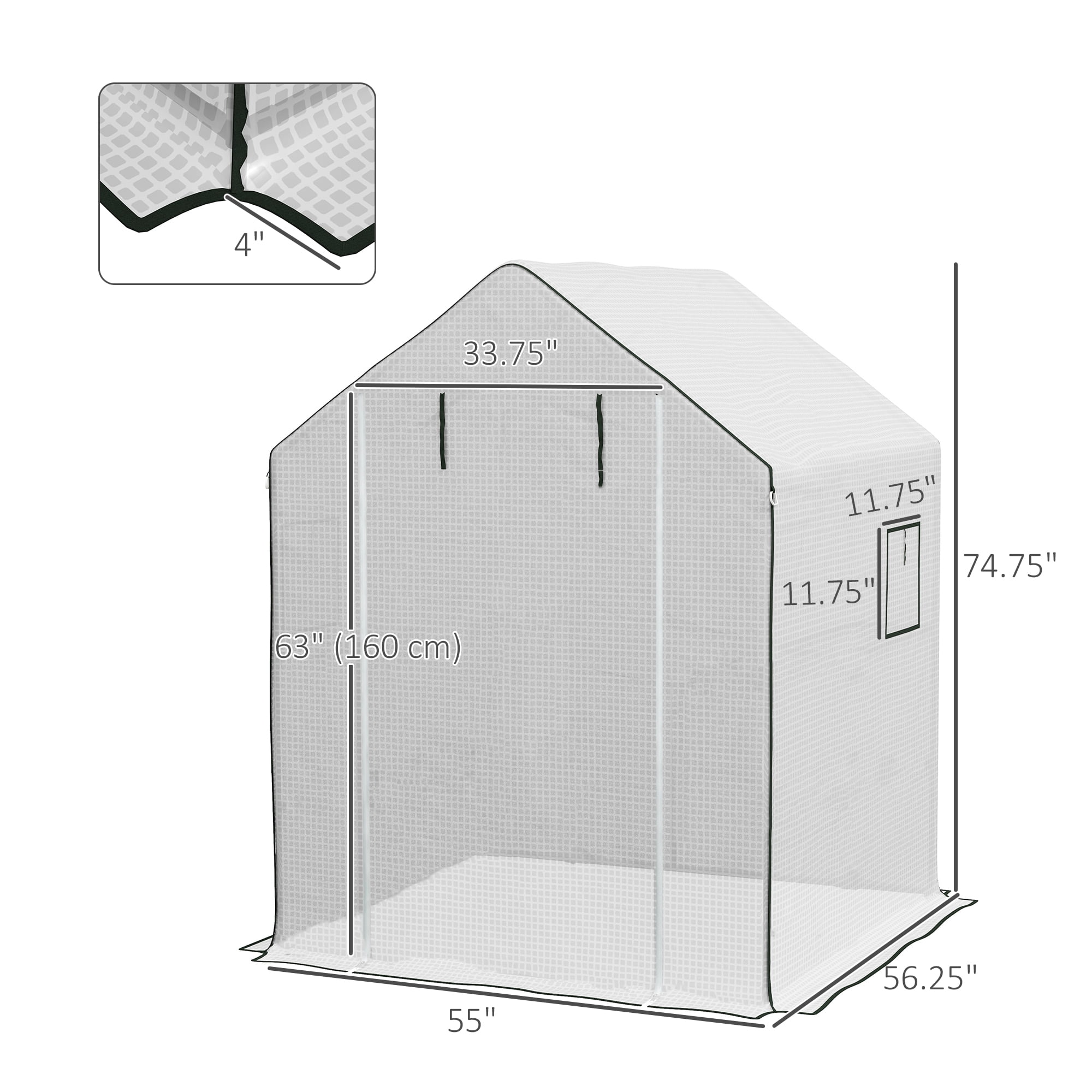 Outsunny Greenhouse 01-0472 Replacement Cover, 55" x 56.25" x 74.75", White