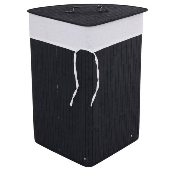 Spaco Corner Bamboo Hamper Laundry Basket-Black, Laundry Hamper for Bedroom, Bathroom, Dorm, Laundry Room