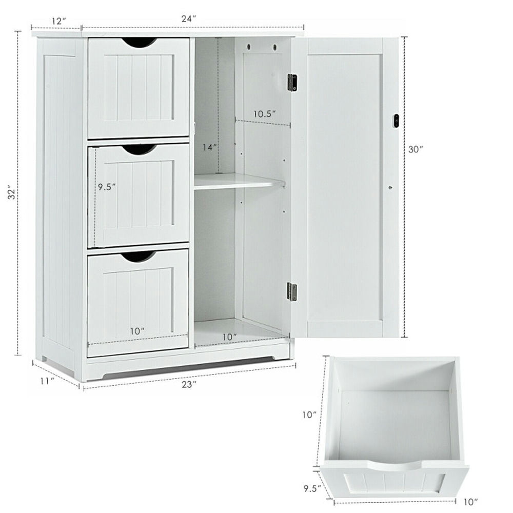 Finihen Bathroom Storage Cabinet, Bathroom Floor Cabinet, Bathroom Floor Cabinet Side Storage Cabinet with 3 Drawers and 1 Cupboard, for Bathroom, Living Room, Bedroom, Kitchen, White Finihen Bathroom Storage Cabinet, Bathroom Floor Cabinet, Bathroom Floor Cabinet Side Storage Cabinet with 3 Drawers and 1 Cupboard, for Bathroom, Living Room, Bedroom, Kitchen, White