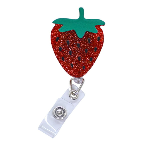 Sparkling Glittery Strawberry Badge Reel for Nurses - Retractable ID Badge Holder with Glitter Fill, Cute Fruit Design for Medical Worker, Teacher