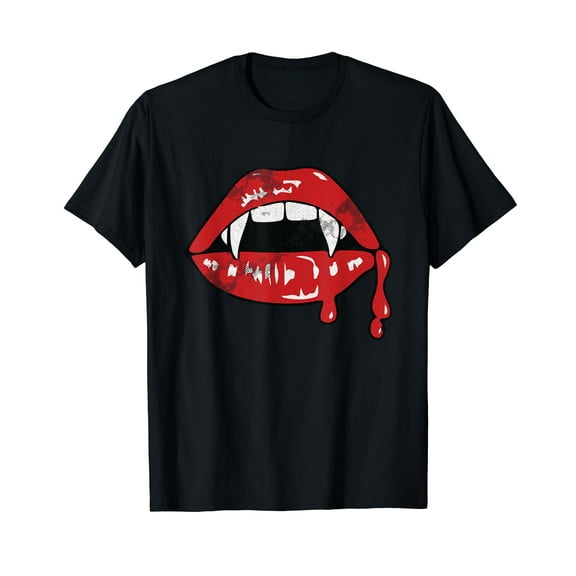 Vampire Lips Lazy Halloween Costume Blood Fangs T-Shirt