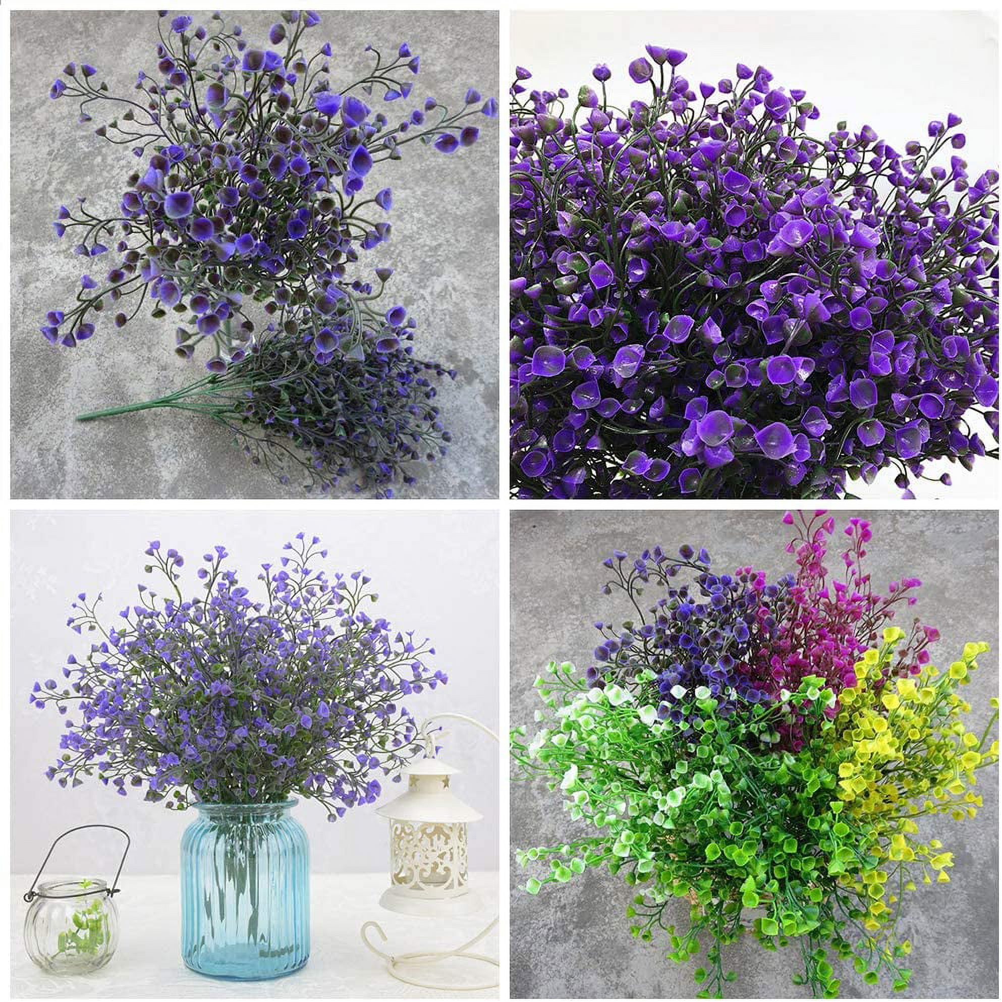 Artificial Shrubs Bushes 4 Pack Fake Outdoor UV Resistant Plants Flowers, Faux Plastic Bell Leaves Greenery for Indoor Outside Hanging Planter Home Office Wedding Farmhouse Decor (Purple)