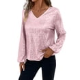 thumbnail image 3 of Laqbezok Dazzling Sequin V Neck Balloon Sleeve Top, Women's Shimmering Evening Party Blouse, Glamorous Sparkly Holiday Outfit, 3 of 8