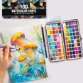 thumbnail image 3 of Zenacolor Watercolor Paint Set with 100 Colors - Water Color Pallet Adult & Kids with 3 Brush Pens - Vibrant, Neon, Pastel & Metallic Watercolor, 3 of 6