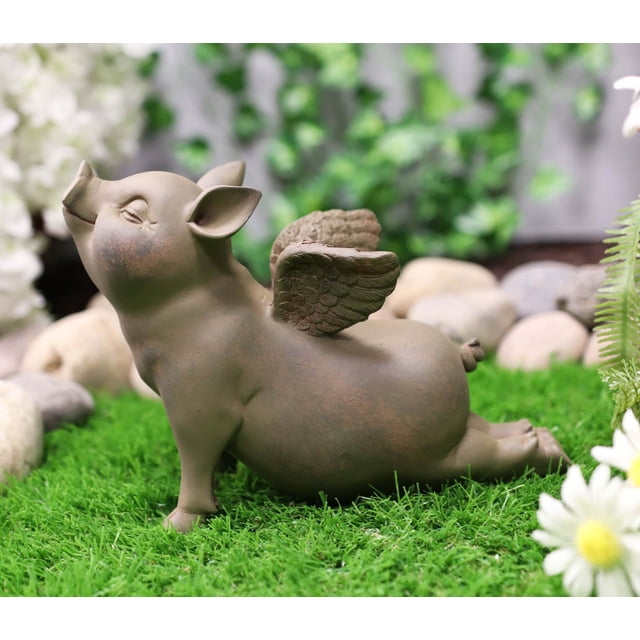 Zen Yoga Flying Pig Angel Hog Heavens In Cobra Stretch Pose Rustic Statue Decor