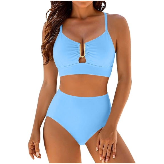 Ynynloco Womens Sexy 2 Piece Bikini Sets Cheeky High Cut Bathing Suit Color Block Textured U-Wire Swimsuits