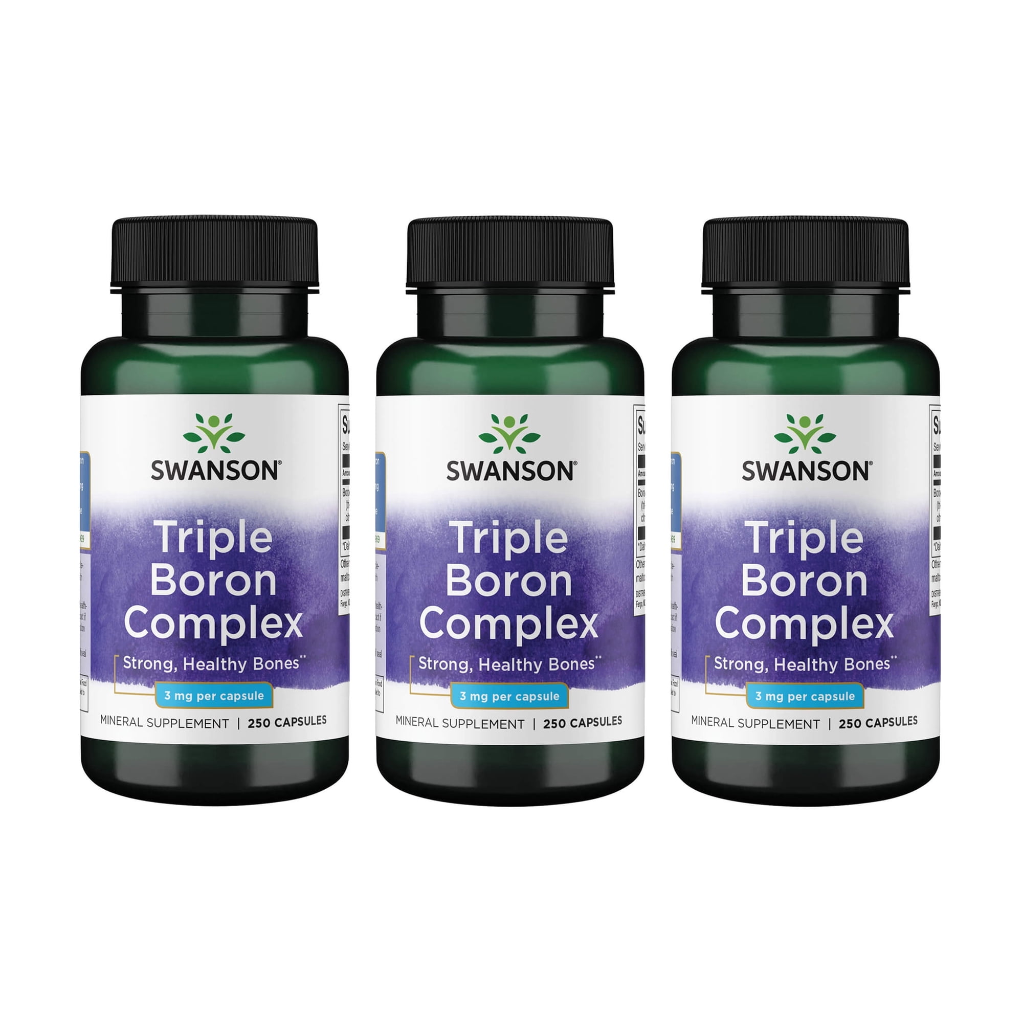 Swanson Triple Boron Complex - Natural Bone Health & Joint Support - Mineral Supplement Featuring Citrate, Aspartate & Glycinate - (250 Capsules) (3 Pack)