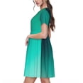 thumbnail image 2 of Picia Teal and Peach Pattern Women's Short Sleeve Summer Dress Pleated Loose Swing Knee Length Short Sleeve Swing Dresses, 2 of 6
