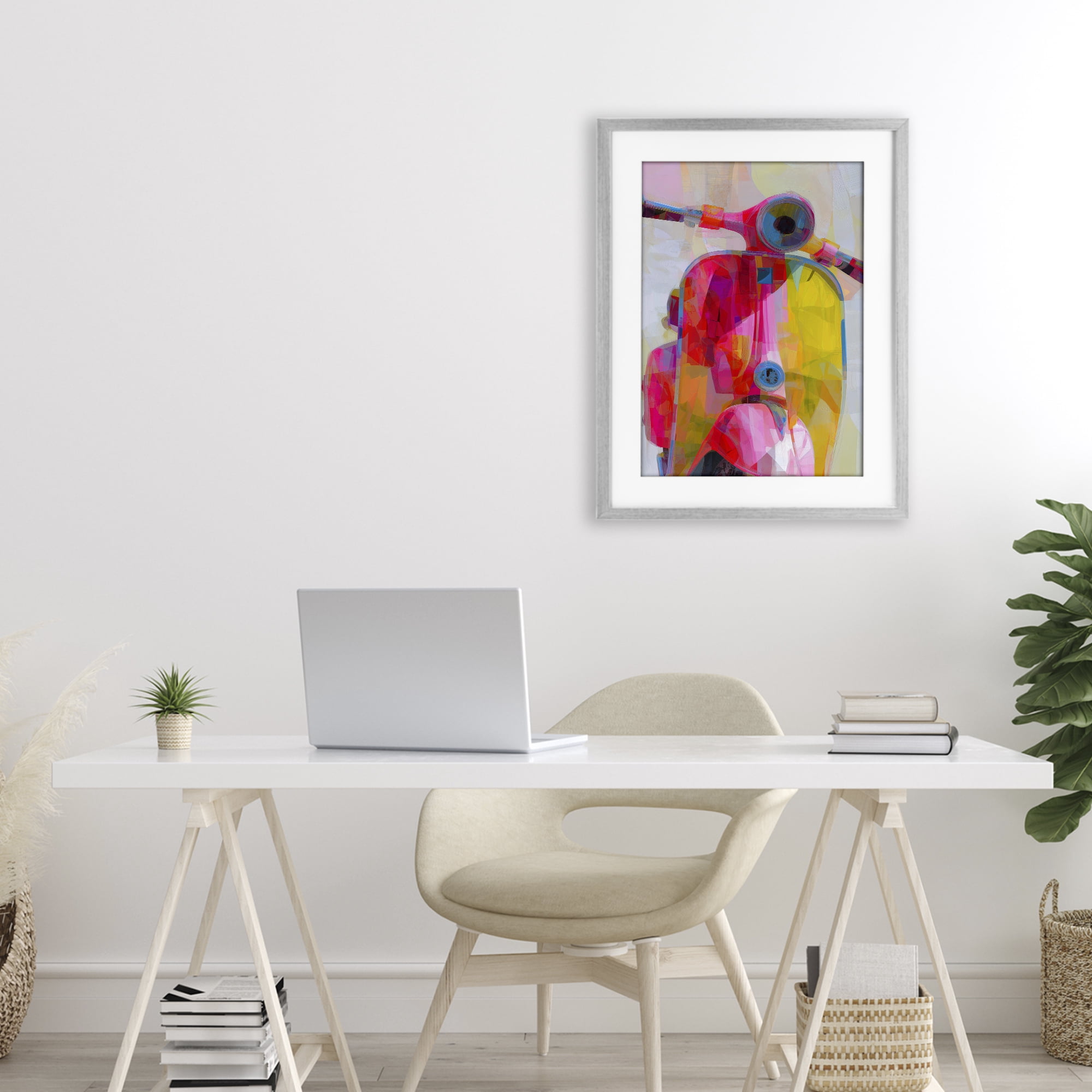 Stupell Industries Vespa in Pink & Yellow Gray Framed Print Under Glass, design by Chromatic Storm Studio
