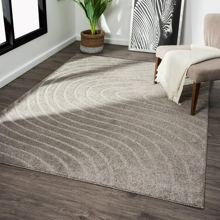 Luxe Weavers Modern Geometric Wave Taupe 5x7 Area Rug  Stain Resistant Carpet