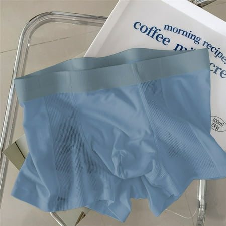

ALSLIAO Men Underwear Boxer Briefs Ice Silk Shorts Panties Bulge Pouch Trunks Underpants Blue 2XL