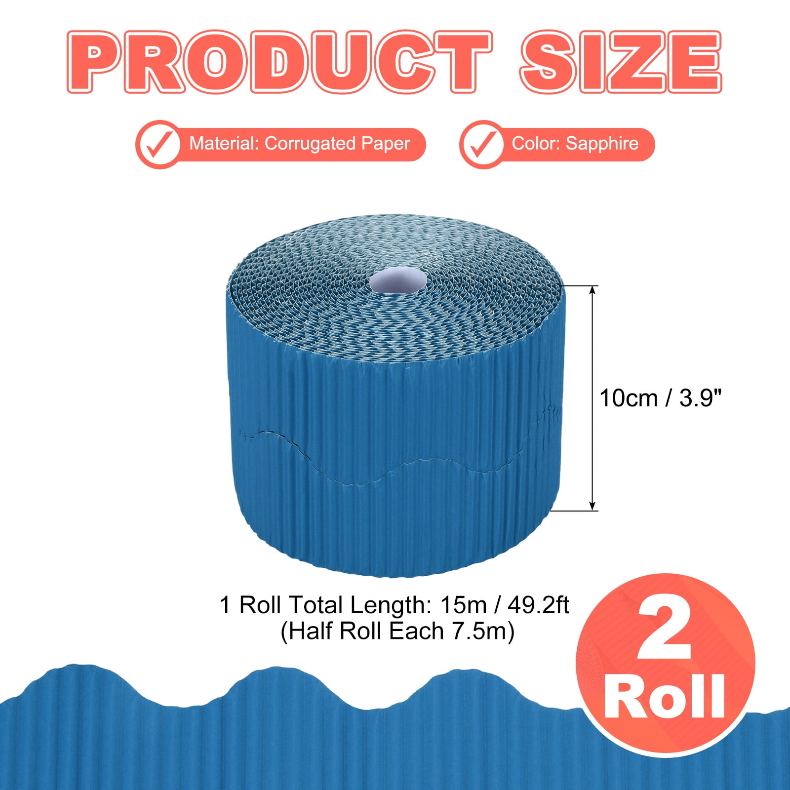 Uxcell 2 Rolls 24.6ft Bulletin Board Border, Scalloped Trim Paper Corrugated Paper Wavy Border for Bulletin Crafts Offices DIY Project Party Cork Poster, Sapphire