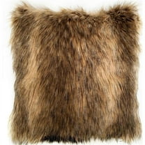 Light & Dark Brown Mountain Coyote Animal Faux Fur Luxury Throw Pillow - 20 x 36 in. King Size