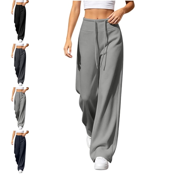 MLCDZ Fall Sweatpants for Women Interior Drawstring Wide Leg Baggy Sweat Pants with Pockets Elastic Waisted Lounge Casual Lightweight Outdoor Trousers