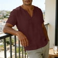 thumbnail image 4 of cocolona Mens Linen T-shirts Summer V Neck Short Sleeve Pullover Tops Casual Loose Solid Color Vintage Tees, 4 of 7