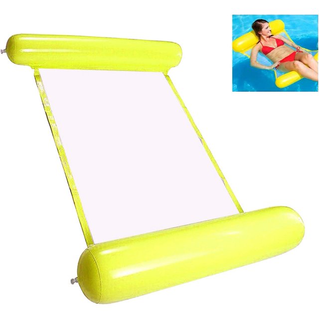 Hamaca de agua inflable, hamaca flotante reclinable (amarilla), hamaca flotante inflable 4 en 1, hamaca portátil plegable multiusos
