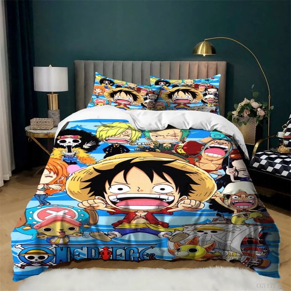 3 Pieces Anime One Piece Bedding Set All Season Lightweight Quilt Cover Twin Soft Breathable Duvet Cover with Zipper Closure