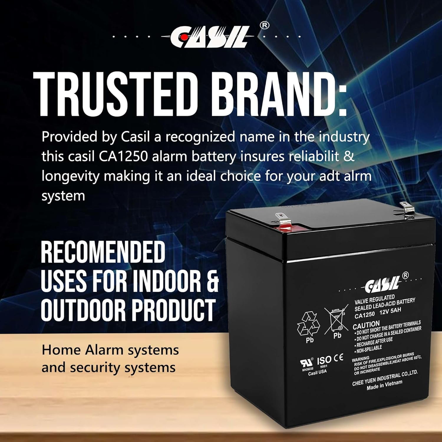 CA1250 12V 5Ah SLA AGM Alarm Battery – Rechargeable Sealed Lead Acid rade Replacement for CA1240 4Ah, ADT Security Systems, UPS Backup Power