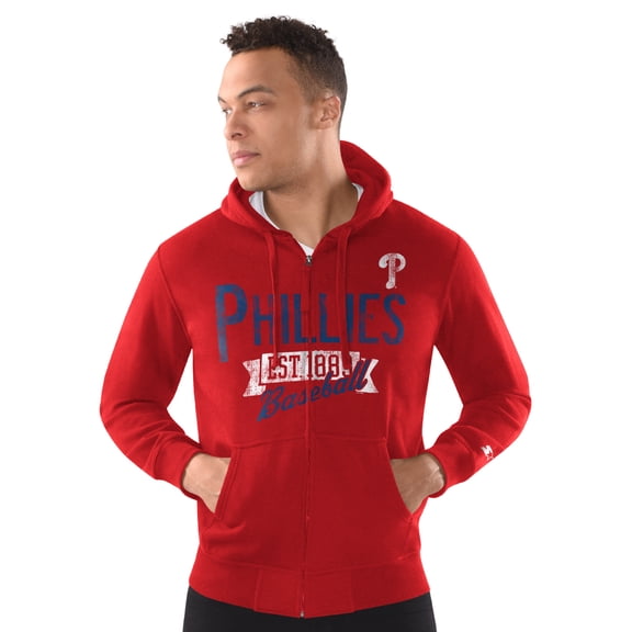 Men's-Starter Red Philadelphia Phillies Distressed Full-Zip Hooded Jacket